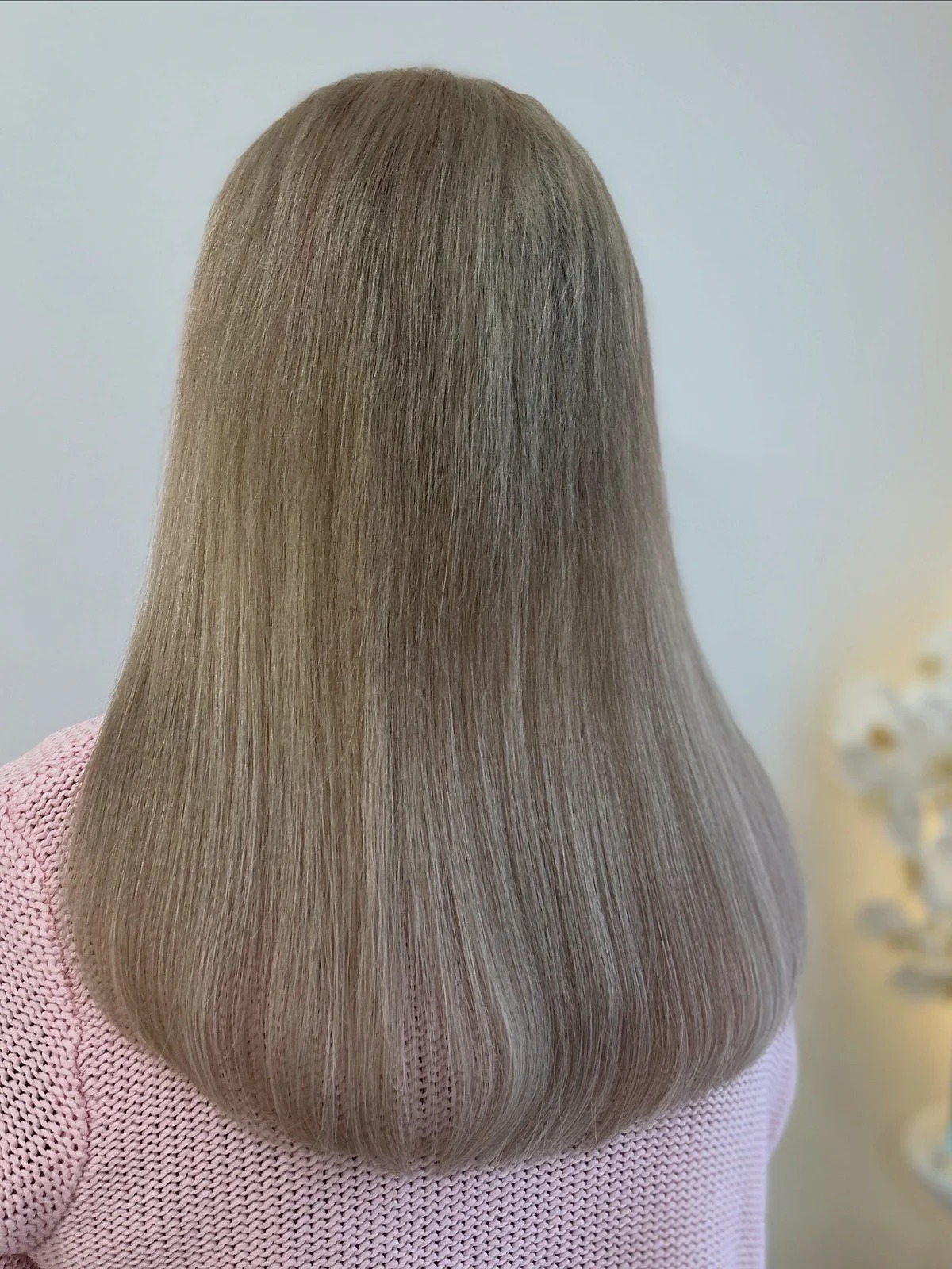 14 inch invisible weft hair extensions on a petite client